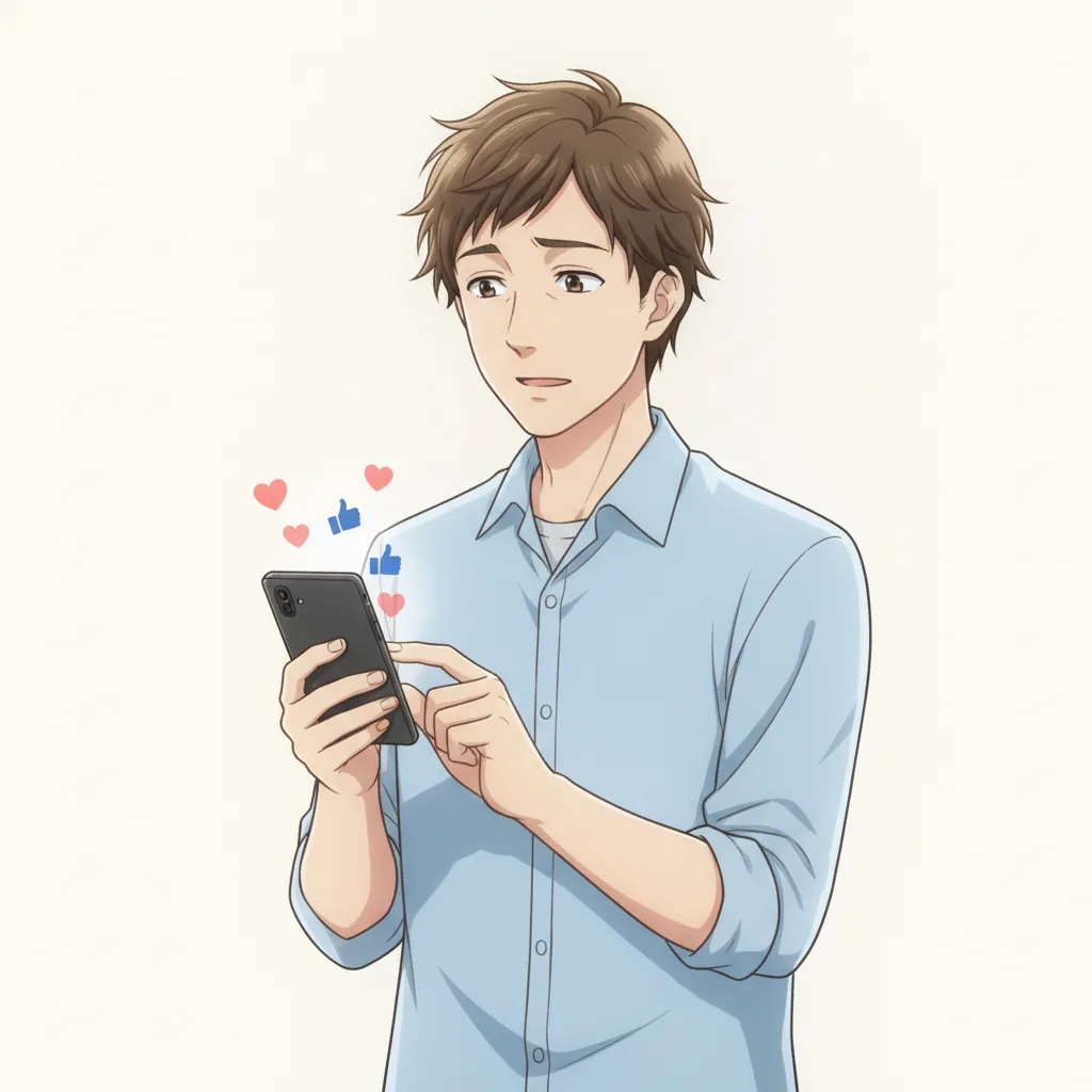 SNSに投稿する男性